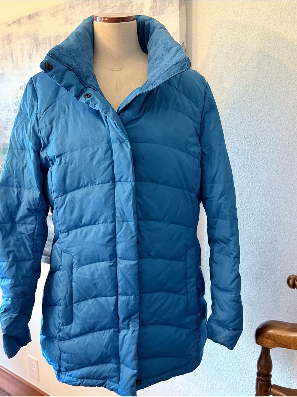 Lands End Blue Quilted Puffer Winter Jacket Down Feather fill Women’s Med   /F